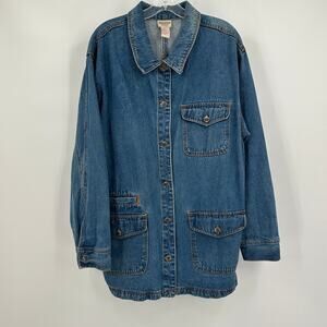 Crossroads Womens Y2K Denim Jacket 1X Utility Pocket Oversized Vintage Retro
